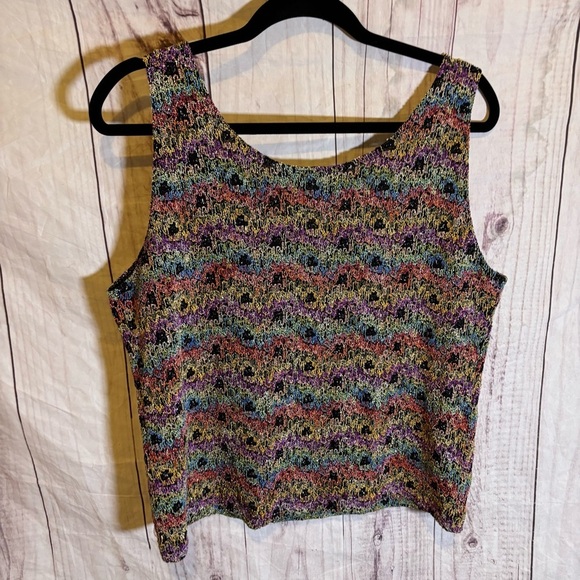 Vintage Neon Multicolor Rainbow Chicos Knit Women's Cropped Tank Top 2X - Picture 6 of 6
